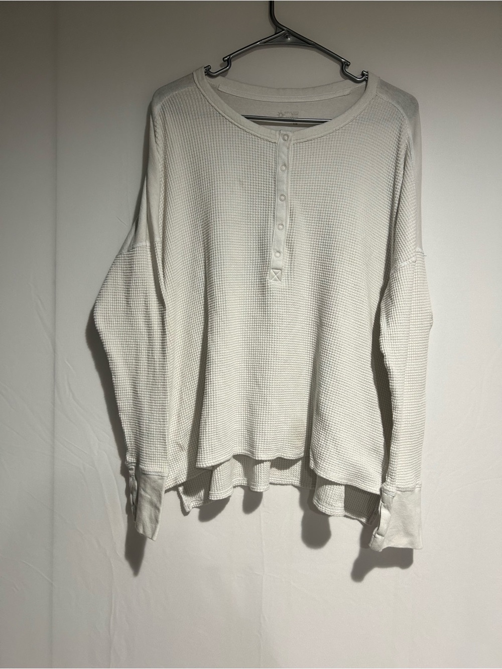 American Eagle Outfitters Cream Waffle Henley Sweater